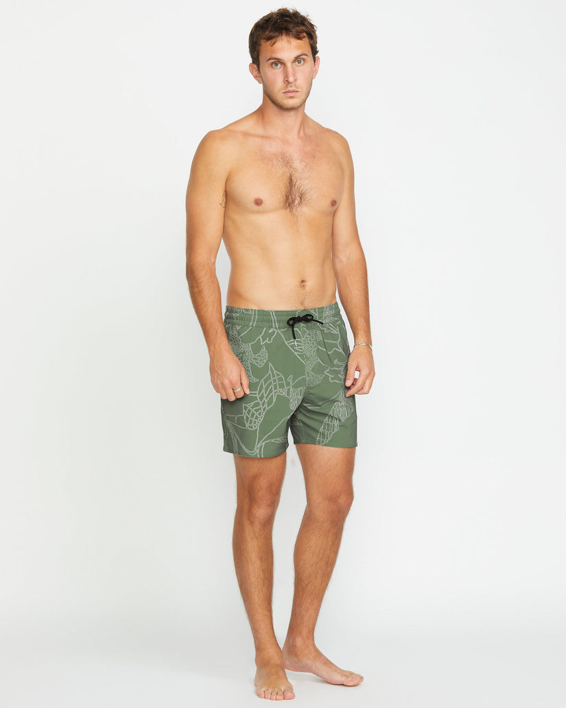 Lido Print Trunk 16" Boardshort - LIGHT OLIVE