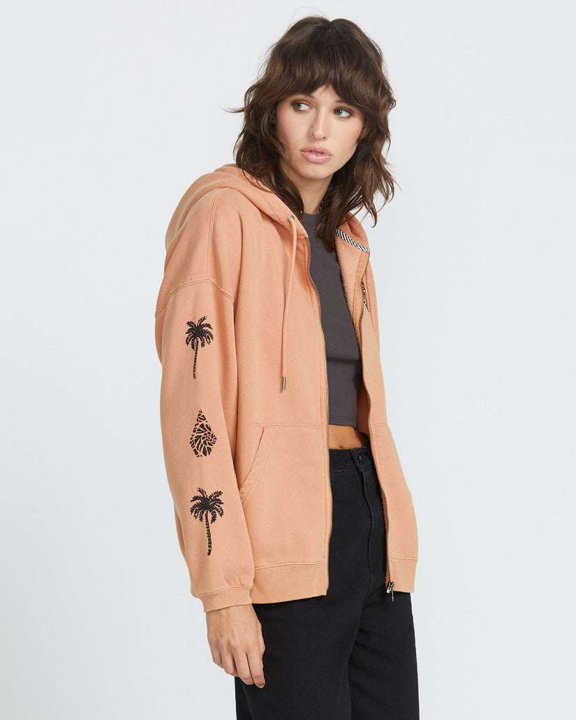 Stone Art Up Zip Hoodie - SAND BROWN