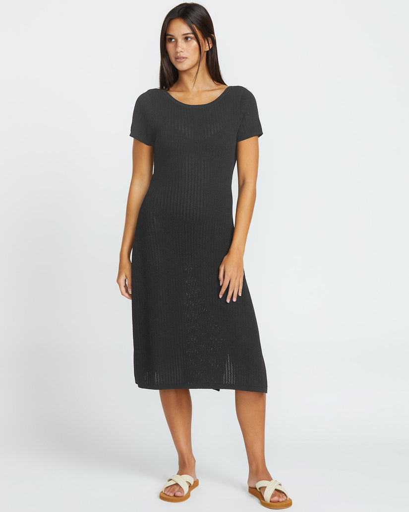 Meshy Beach Cover Up Dress - BLACK